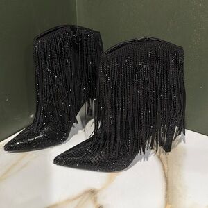 INC Black Fringe Ankle Boots